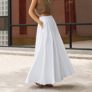 Commense Linen Pleated White Maxi Skirt